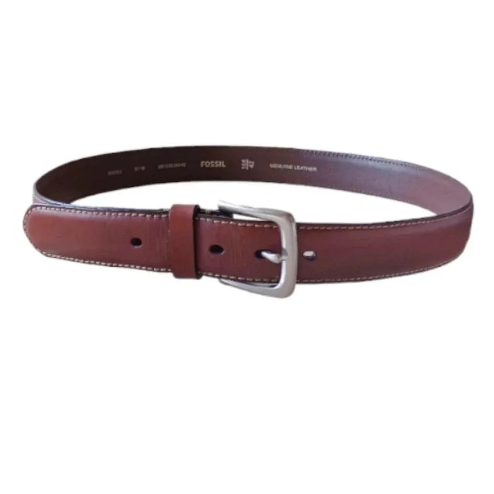 Mens Fossil Brown Leather Belt Gorpcore Grunge 90s 80s Work Quality Classic